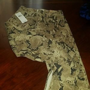 Denim snake pattern pants,ankle zippers